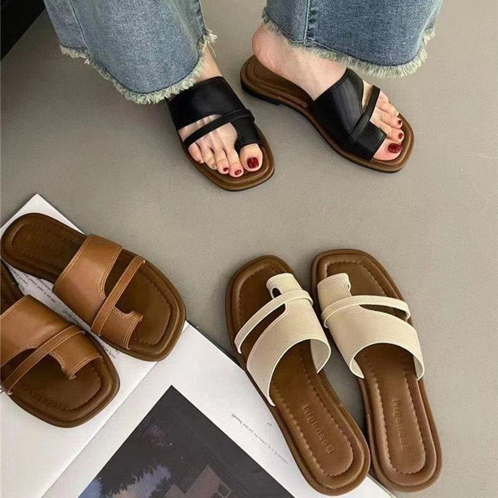 Kids Outdoor Jumping - รองเท้าแตะแบนฤดูร้อนสีทึบแบนรองเท้าแตะเปิดนิ้วเท้ากลางแจ้งน้ําหนักเบารองเท้าแตะลื่น Casual Beach รองเท้าผู้หญิงสไลด์