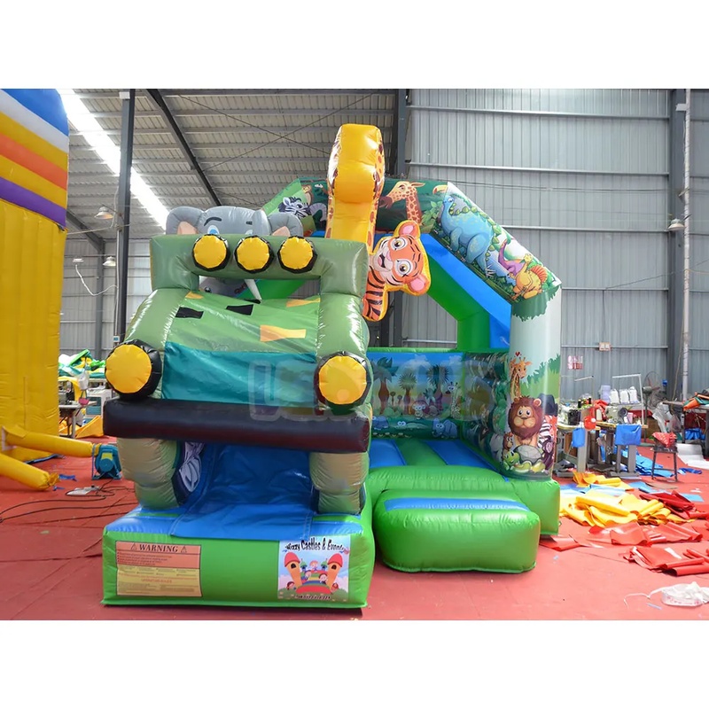 Kids Outdoor Zoo - บ้านลมเป่าลมธีมซาฟารีพร้อมสไลเดอร์ คอมโบสไลเดอร์ สวนสัตว์ป่า บ้านลมเด้งสำหรับเด็ก ใช้ในงานปาร์ตี้กลางแจ้ง