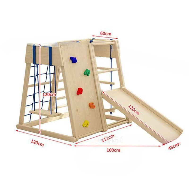 Kids Outdoor Wooden Climbing Frame - โครงไม้ปีนป่ายพร้อมสไลเดอร์และชิงช้าสำหรับเด็ก อุปกรณ์สนามเด็กเล่นในร่มและกลางแจ้งสำหรับเด็ก
