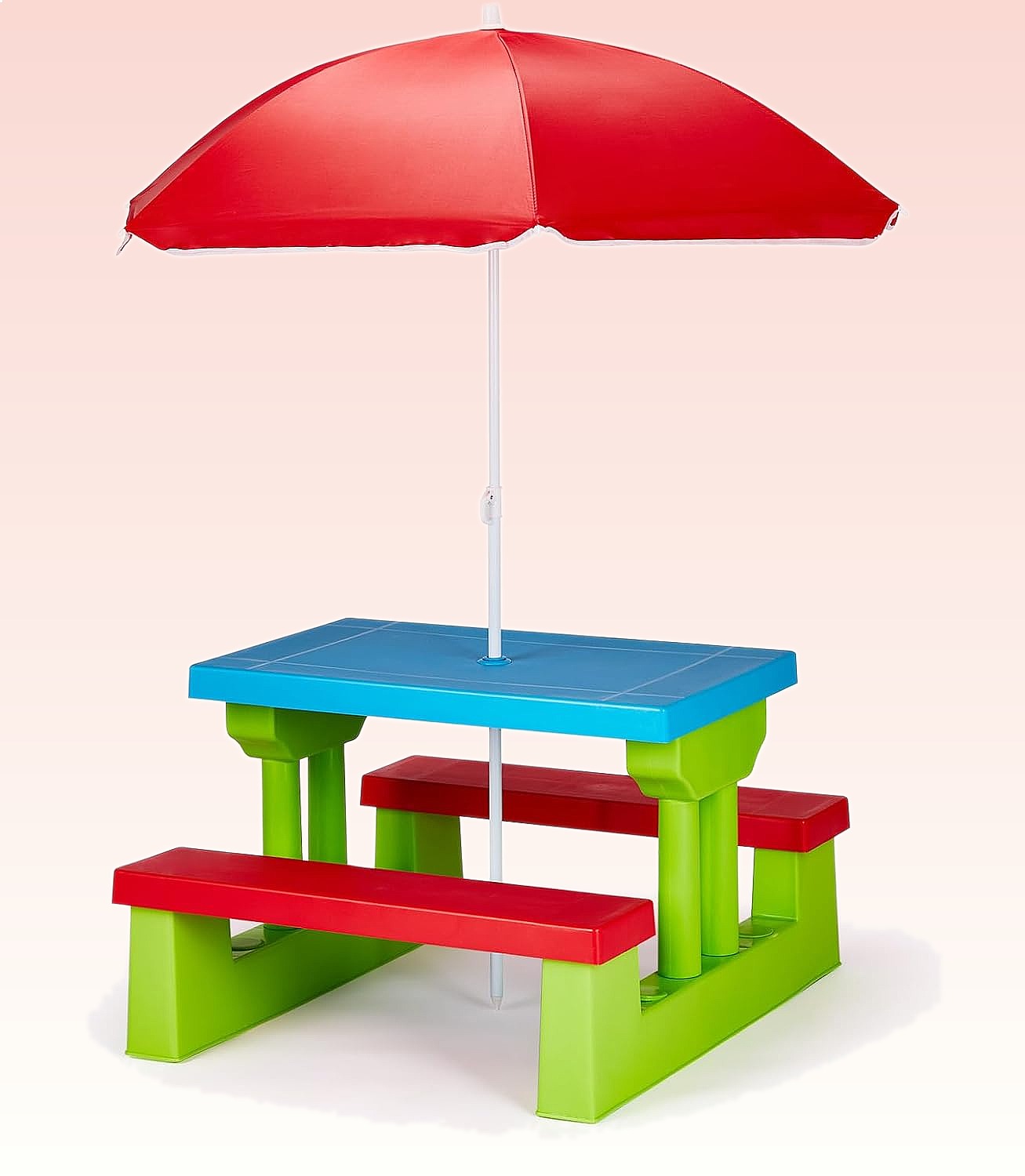 Kids Outdoor Table With Umbrella - โต๊ะปิกนิกสำหรับเด็ก JOYMOR พร้อมร่ม ชุดโต๊ะและม้านั่งพลาสติกสำหรับเด็กเล็ก เหมาะสำหรับสวนกลางแจ้ง อายุ