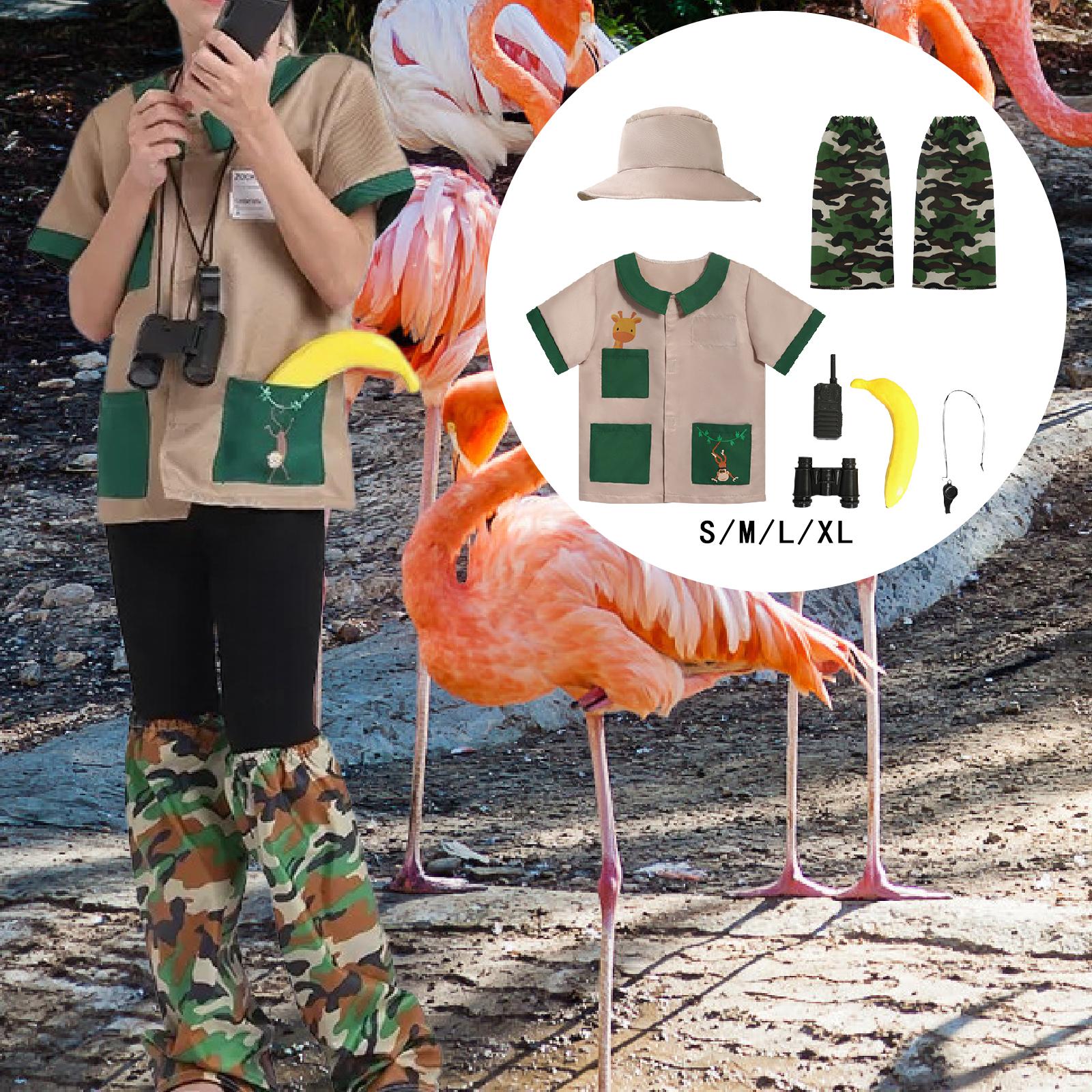 Kids Outdoor Zoo - ชุดเครื่องแต่งกายนักสำรวจสำหรับเด็ก พร้อมนกหวีด กล้องโทรทรรศน์ ชุดอุปกรณ์ผจญภัยกลางแจ้งสำหรับเดินป่า