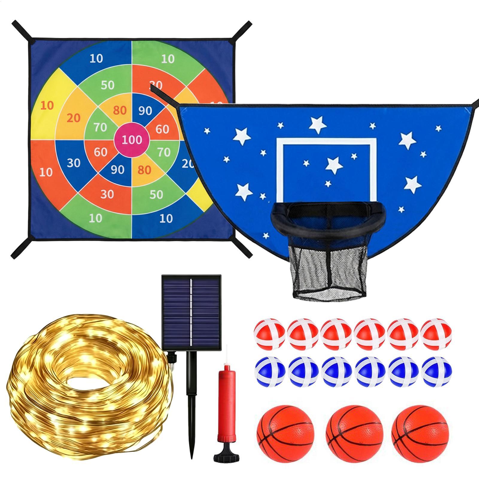 Kids Outdoor Basketball - เป้าบาสเก็ตบอลสำหรับแทรมโพลีนพร้อมกระดานปาเป้า อุปกรณ์เสริมสำหรับความสนุกสนาน ห่วงบาสเก็ตบอลสำหรับแทรมโพลีนกลางแจ้ง สำหรับเด็กชาย เด็กหญิง และผู้ใหญ่