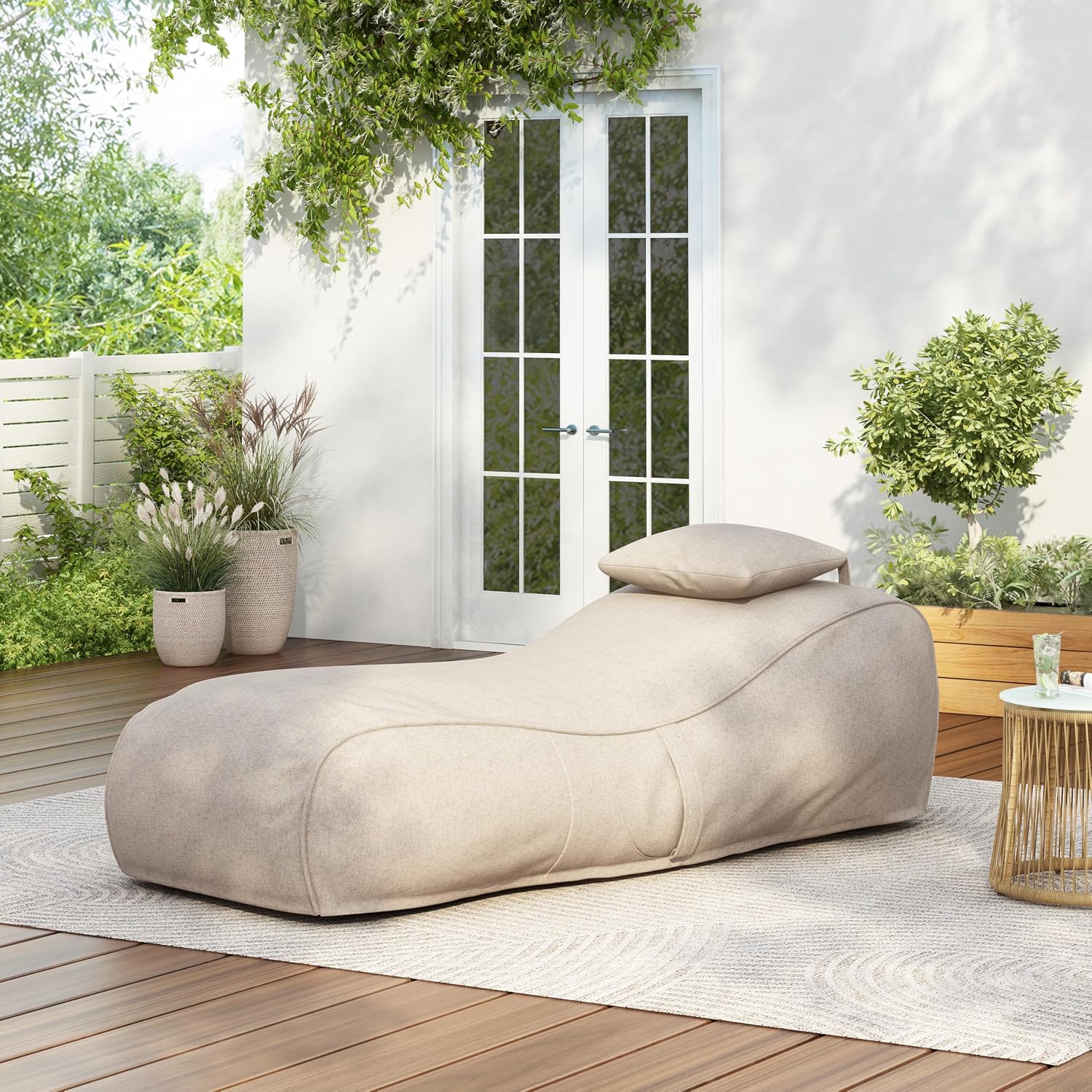 Kids Outdoor Lounge Chair - เก้าอี้บีนแบ็กมอร์ตัน เก้าอี้นั่งเล่นบุผ้าสำหรับผู้ใหญ่และเด็ก เก้าอี้อ่านหนังสือที่นั่งสบาย โซฟาสำหรับพักผ่อนพร้อมที่พักศีรษะ บีนแบ็กเมมโมรี่โฟมสำหรับใช้ในร่มและกลางแจ้ง สีเบจเข้ม