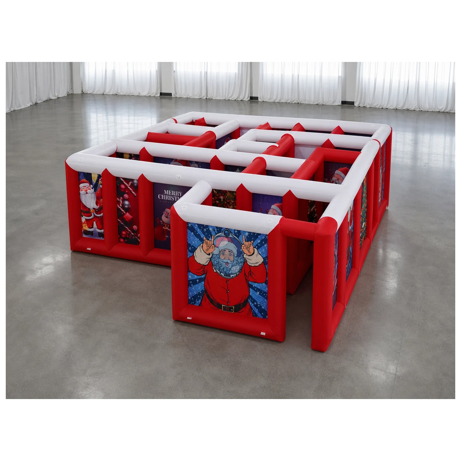 Outdoor Games For Kids - เขาวงกตเป่าลมหลังคาเรียบสีแดงขาวขนาดใหญ่ 3x6 เมตร (10x20 ฟุต) พร้อมเครื่องเป่าลม