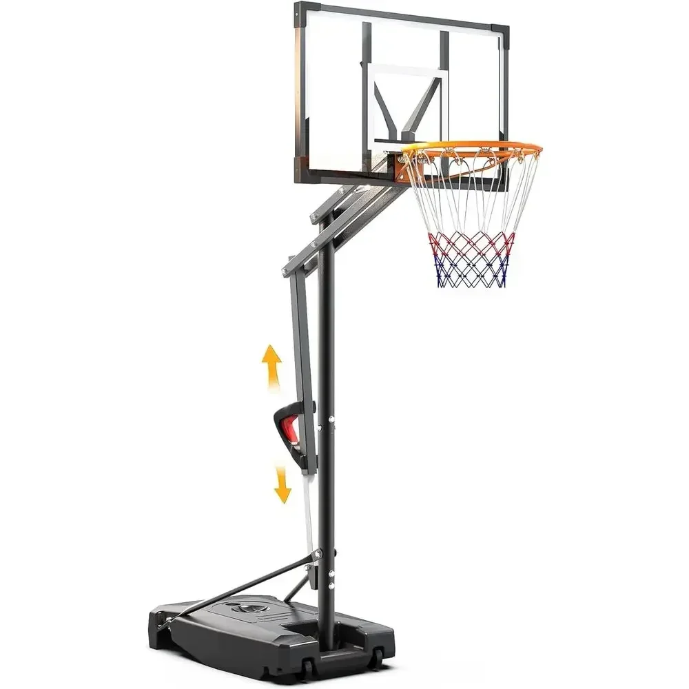 Kids Outdoor Basketball - ห่วงบาสเก็ตบอลแบบพกพาสำหรับใช้งานกลางแจ้ง ปรับความสูงได้ พร้อมแผ่นหลัง HDPE และล้อเลื่อน เหมาะสำหรับเด็ก