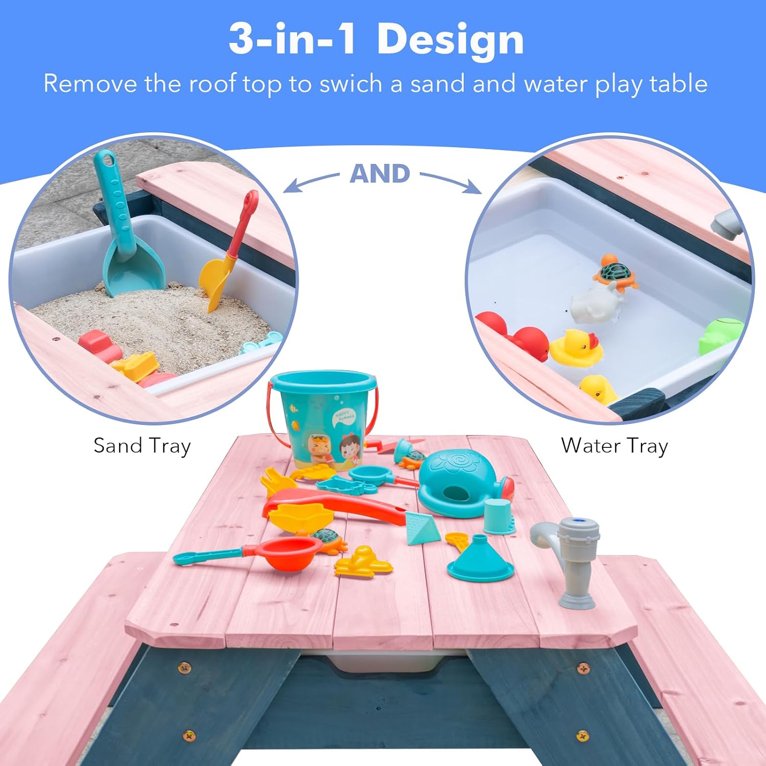 โต๊ะทรายและน้ำ 3-in-1 สำหรับเด - Kids Outdoor Table With Umbrella บทวิจารณ์และราคา