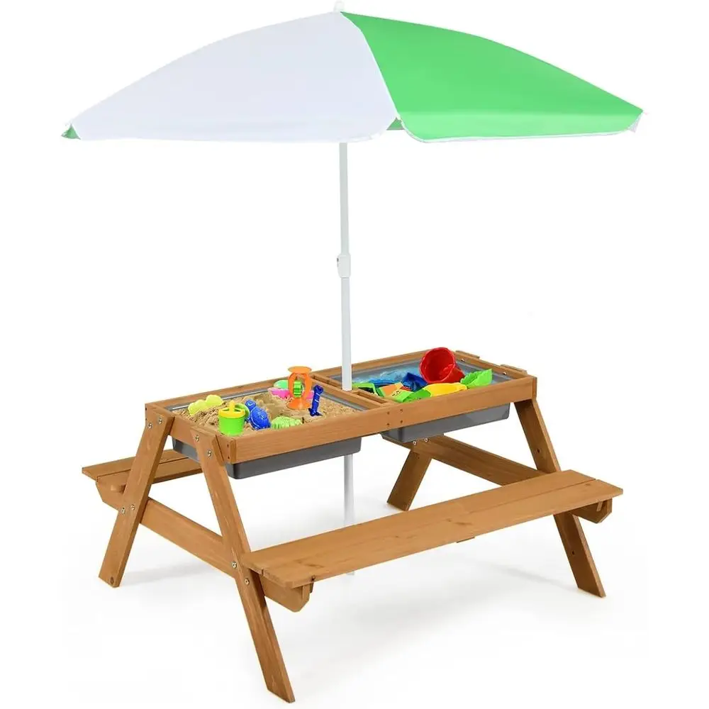 โต๊ะปิกนิกไม้ 4-in-1 สำหรับเล่ - Kids Outdoor Table With Umbrella บทวิจารณ์และราคา