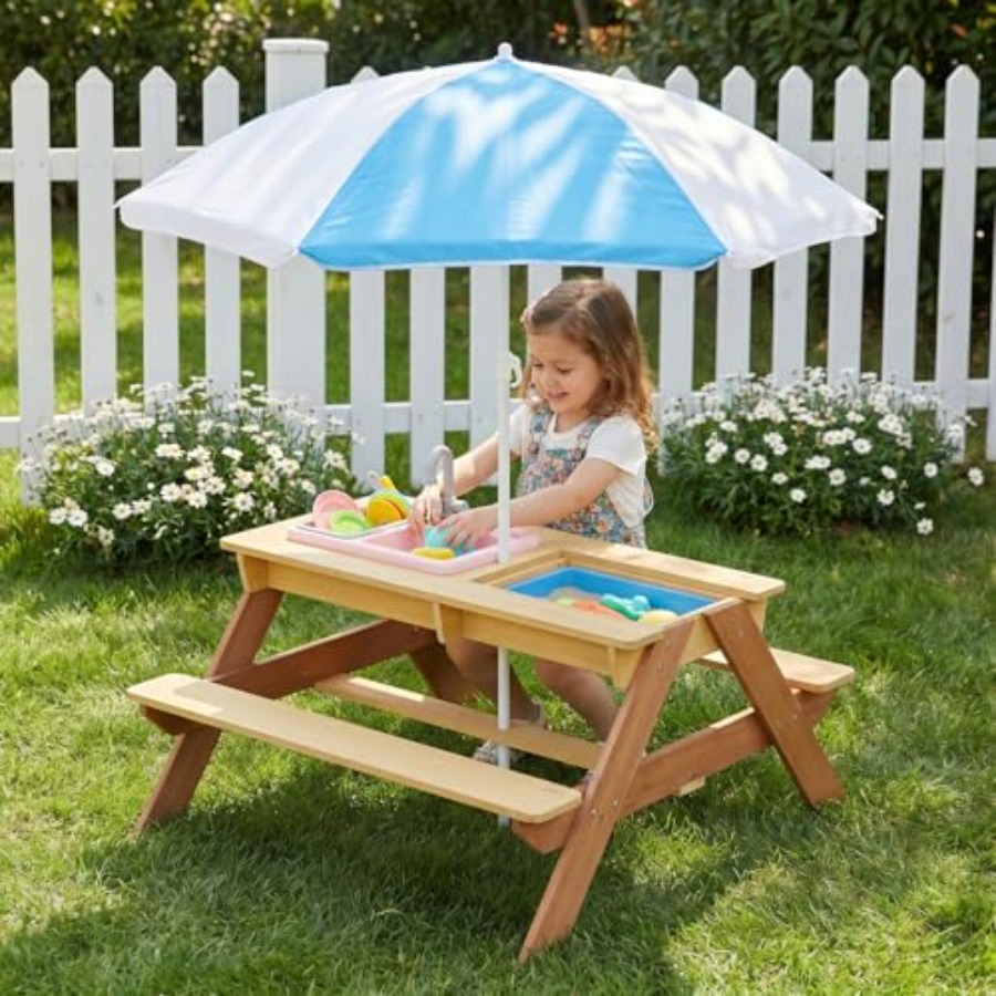 โต๊ะปิกนิกเด็กสำหรับเล่นกลางแจ - Kids Outdoor Table With Umbrella บทวิจารณ์และราคา