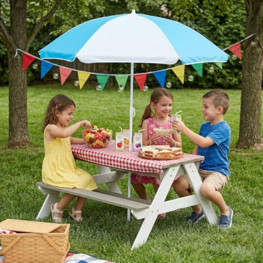โต๊ะปิกนิกสำหรับเด็กกลางแจ้ง โ - Kids Outdoor Table With Umbrella บทวิจารณ์และราคา