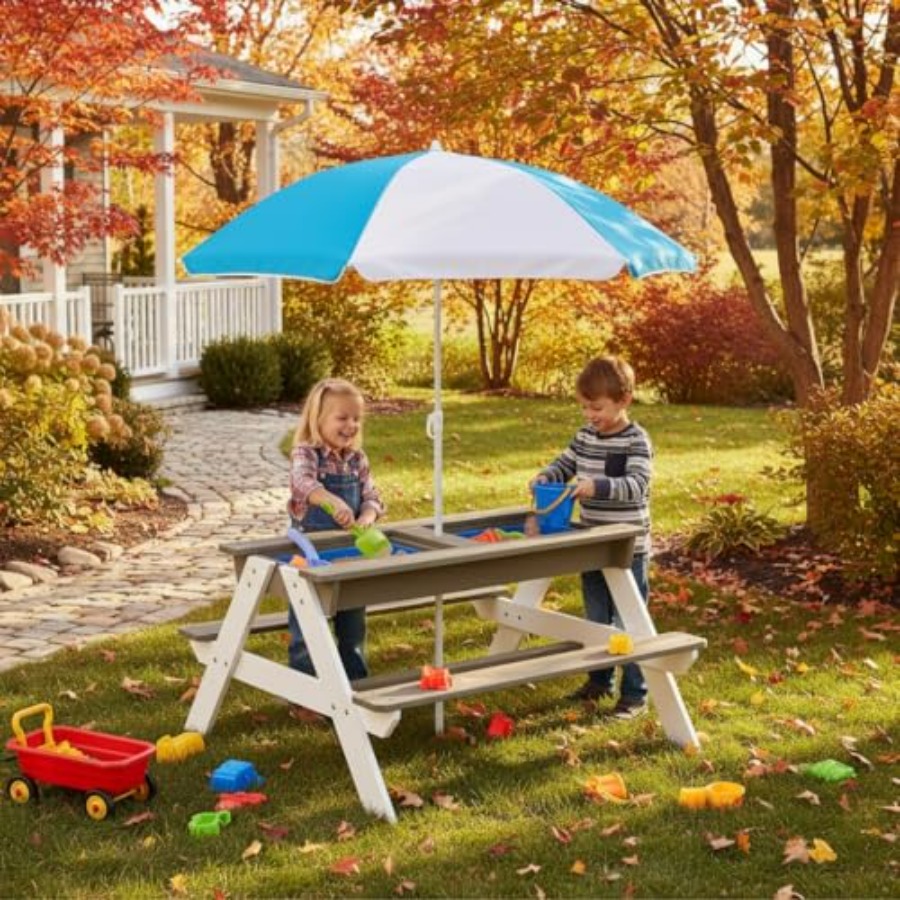 โต๊ะปิกนิกสำหรับเด็กกลางแจ้ง โ - Kids Outdoor Table With Umbrella บทวิจารณ์และราคา
