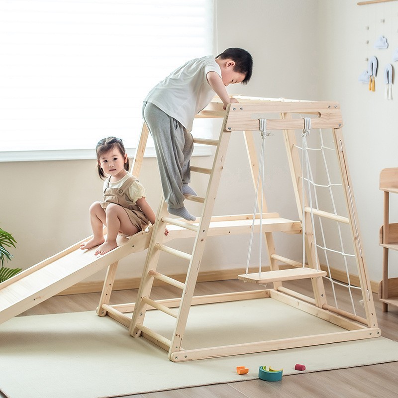 ชุดเครื่องเล่นสนามเด็กเล่นกลาง - Kids Outdoor Wooden Climbing Frame บทวิจารณ์และราคา