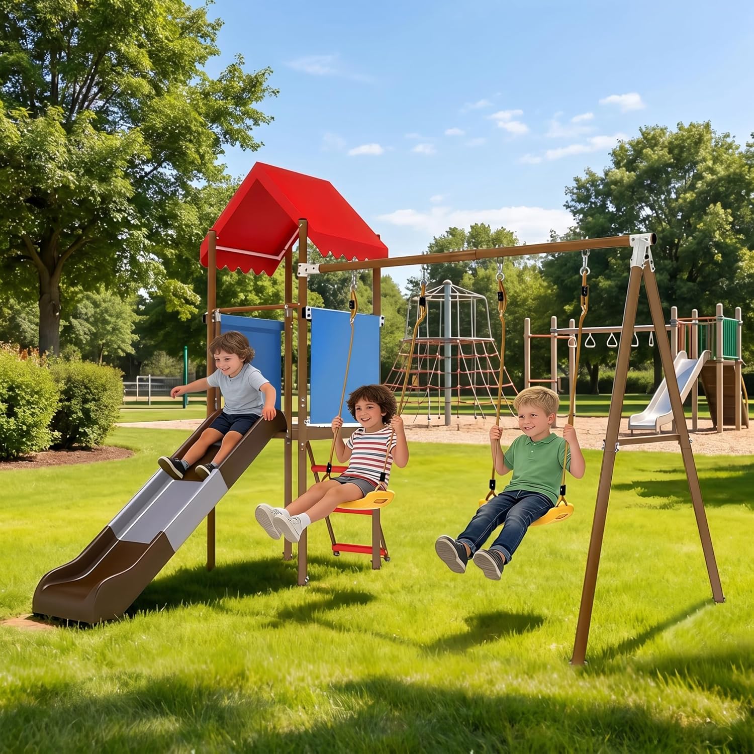 ชุดชิงช้าโลหะสำหรับเด็กพร้อมสไ - Kids Outdoor Garden Set บทวิจารณ์และราคา