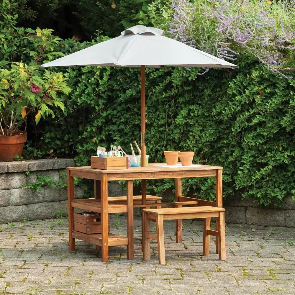 ชุดโต๊ะกิจกรรมกลางแจ้งสำหรับเด - Kids Outdoor Table With Umbrella บทวิจารณ์และราคา