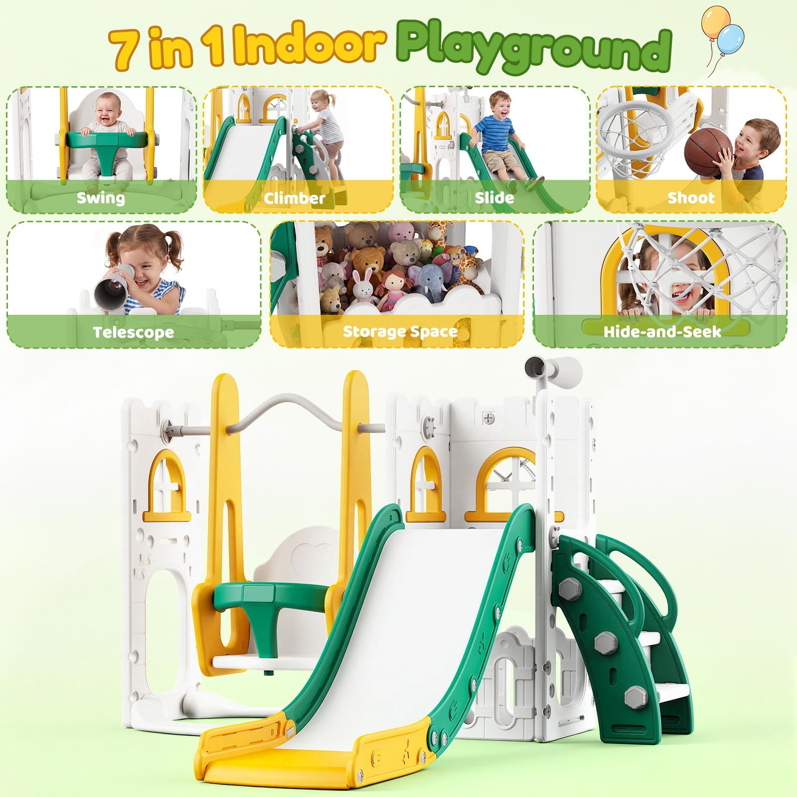 ชุดสไลด์และชิงช้า 7 in 1 สำหรั - Kids Outdoor Basketball บทวิจารณ์และราคา
