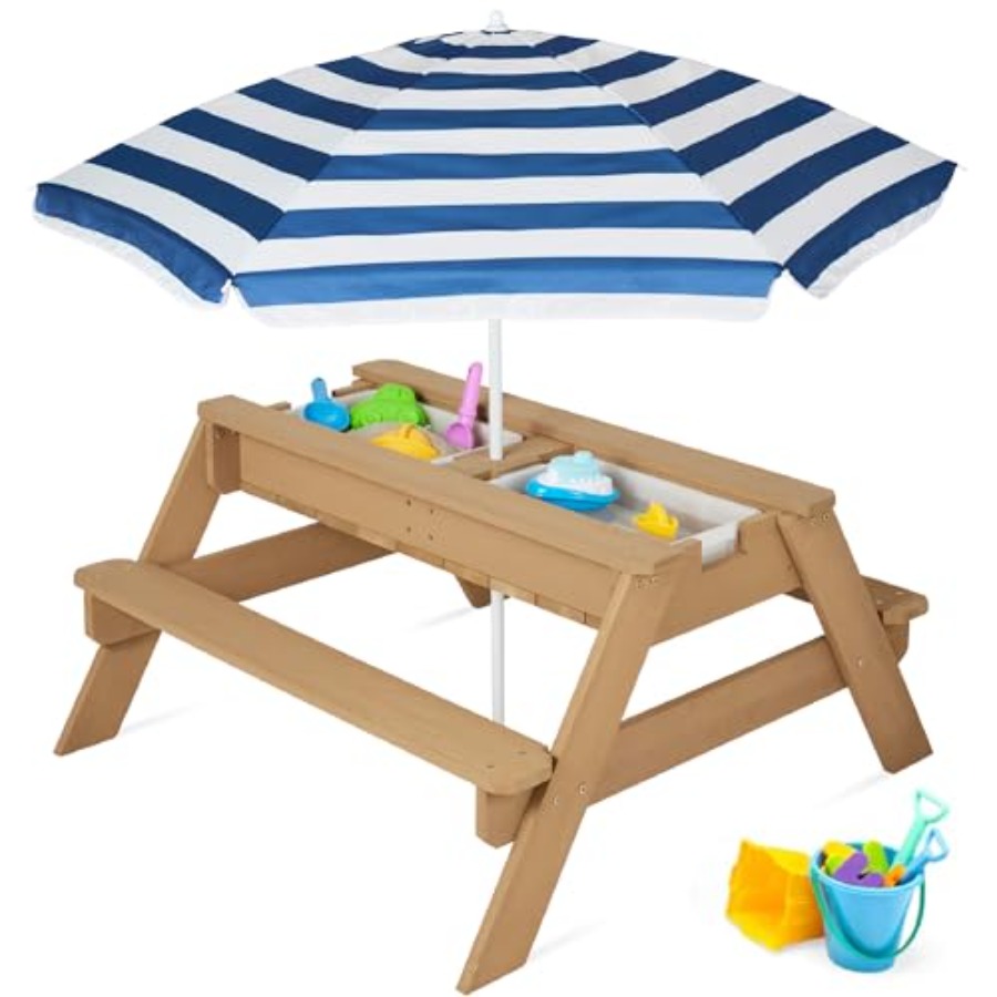 โต๊ะปิกนิกเด็กสำหรับใช้งานกลาง - Kids Outdoor Table With Umbrella บทวิจารณ์และราคา