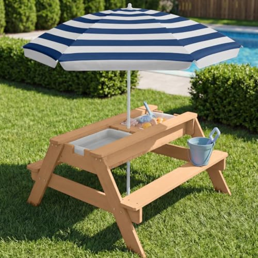 โต๊ะปิกนิกเด็กสำหรับใช้งานกลาง - Kids Outdoor Table With Umbrella บทวิจารณ์และราคา