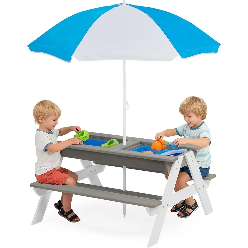 โต๊ะปิกนิกไม้แบบ 3-in-1 สำหรับ - Kids Outdoor Table With Umbrella บทวิจารณ์และราคา