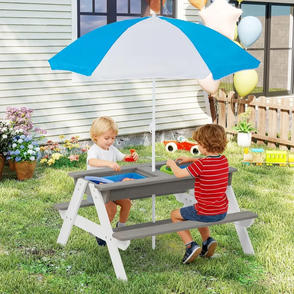 โต๊ะปิกนิกไม้แบบ 3-in-1 สำหรับ - Kids Outdoor Table With Umbrella บทวิจารณ์และราคา
