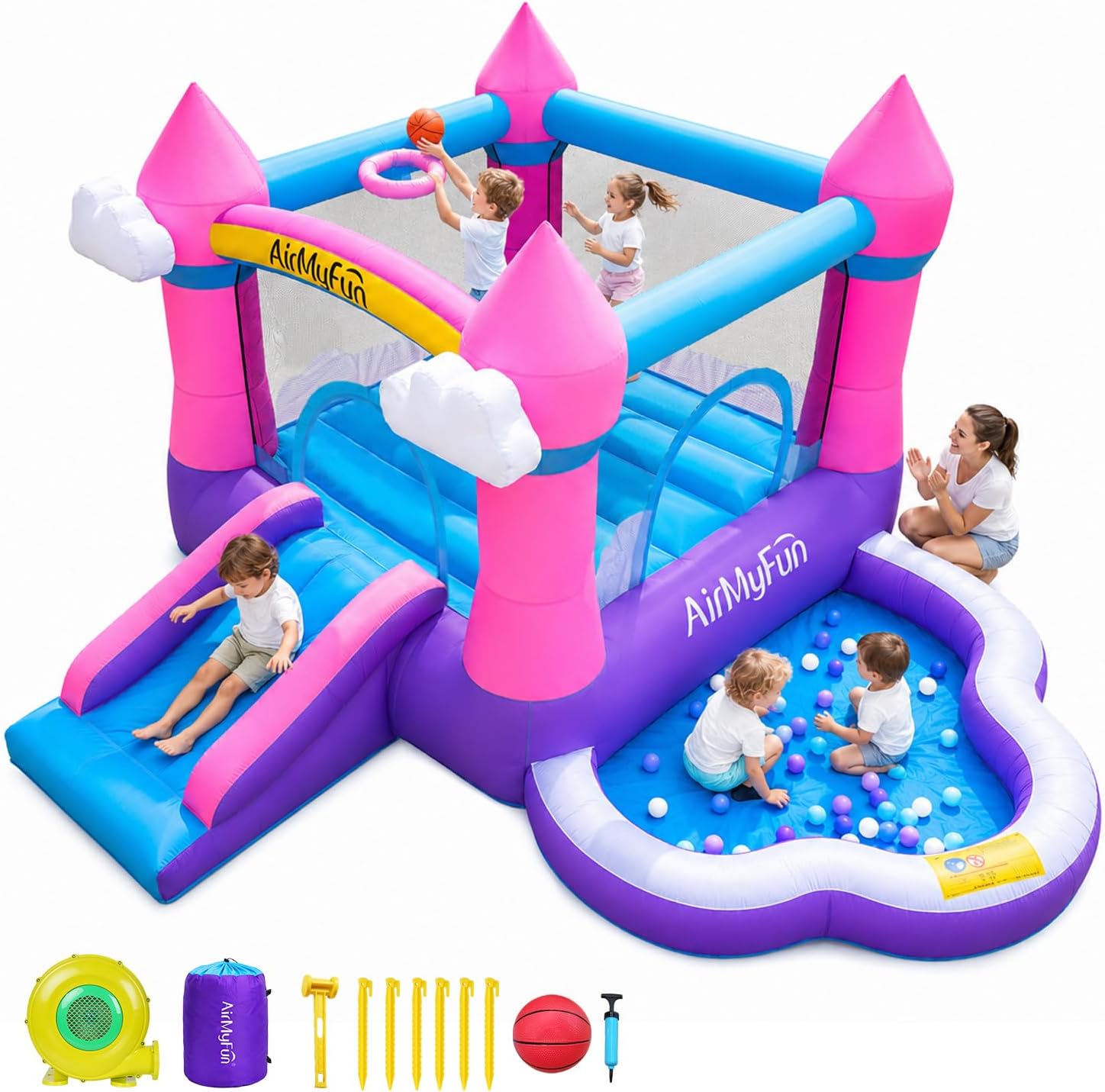 บ้านลมสีชมพูสำหรับเด็กอายุ 3-8 - Kids Outdoor Inflatable บทวิจารณ์และราคา