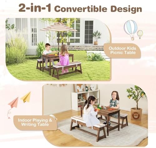 โต๊ะปิกนิกสำหรับเด็ก, ชุดโต๊ะแ - Kids Outdoor Table With Umbrella บทวิจารณ์และราคา
