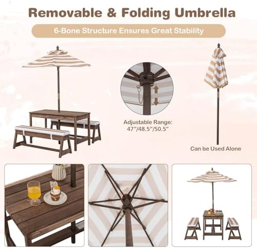 โต๊ะปิกนิกสำหรับเด็ก, ชุดโต๊ะแ - Kids Outdoor Table With Umbrella บทวิจารณ์และราคา