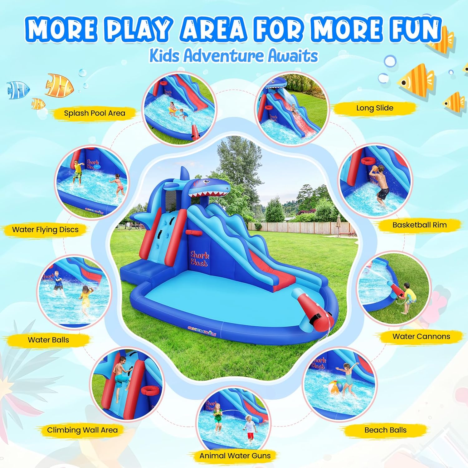 สวนน้ำเป่าลมธีมฉลามสำหรับเด็ก: - Kids Outdoor Basketball บทวิจารณ์และราคา