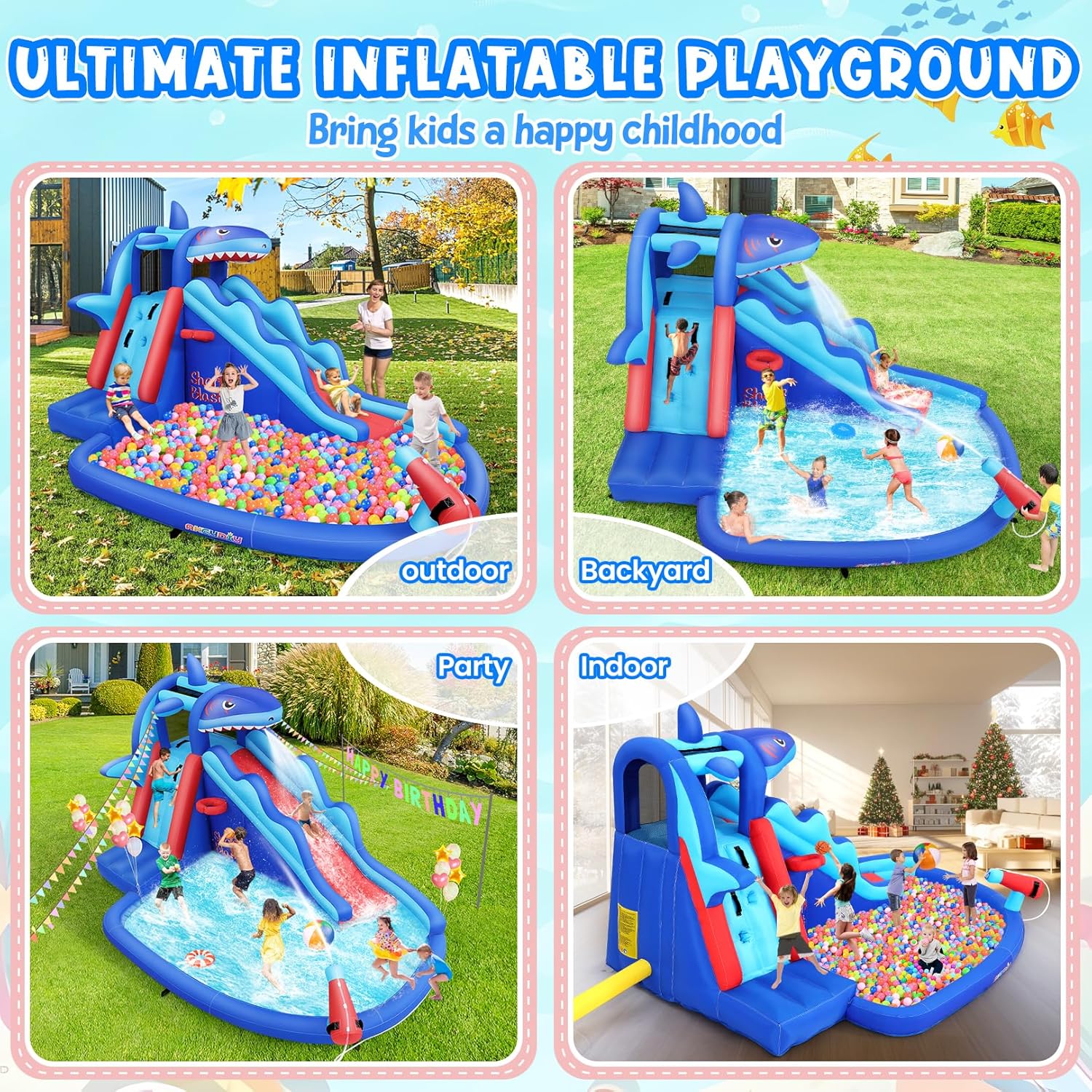 สวนน้ำเป่าลมธีมฉลามสำหรับเด็ก: - Kids Outdoor Basketball บทวิจารณ์และราคา