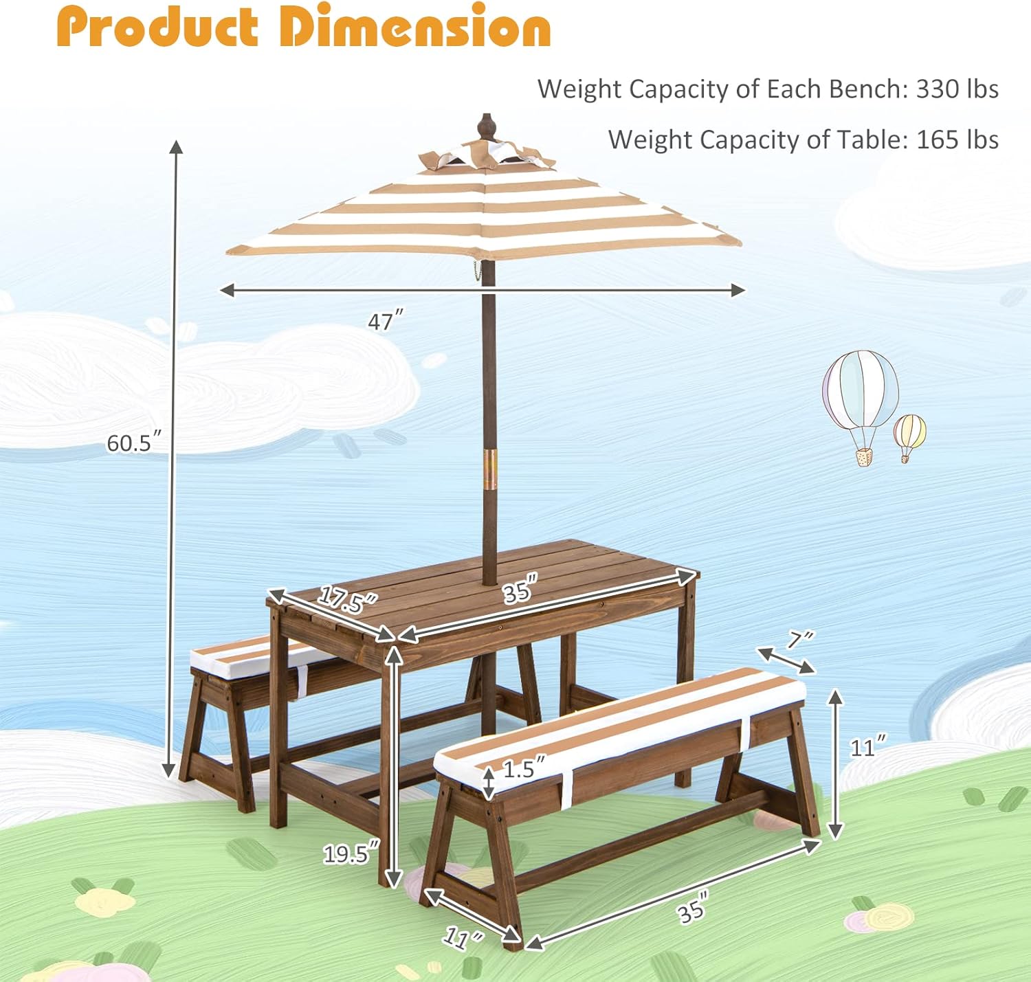 โต๊ะปิกนิกไม้สำหรับเด็กเล็ก, ช - Kids Outdoor Table With Umbrella บทวิจารณ์และราคา