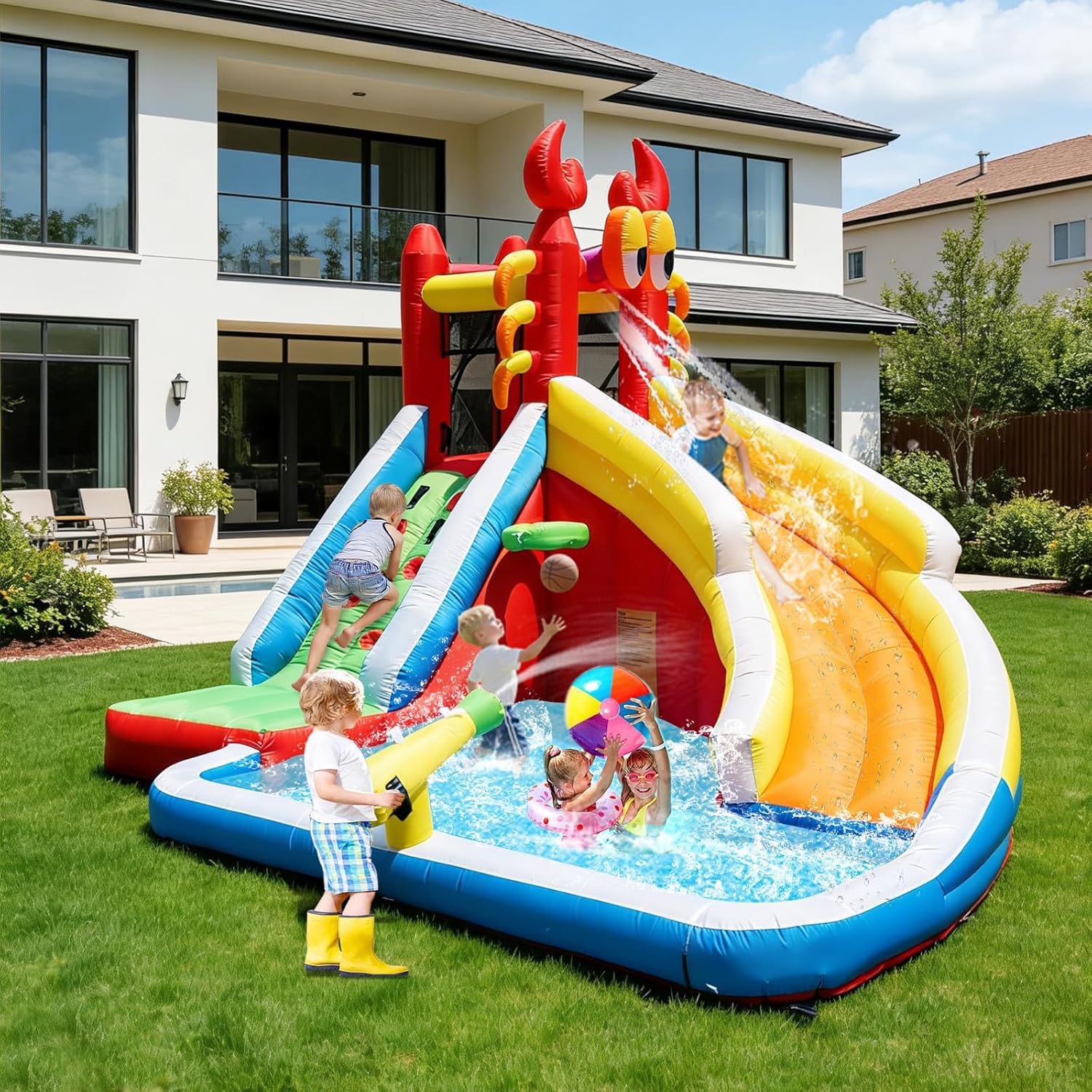 บ้านลมเป่าลมขนาดใหญ่พร้อมสไลเด - Kids Outdoor Basketball บทวิจารณ์และราคา