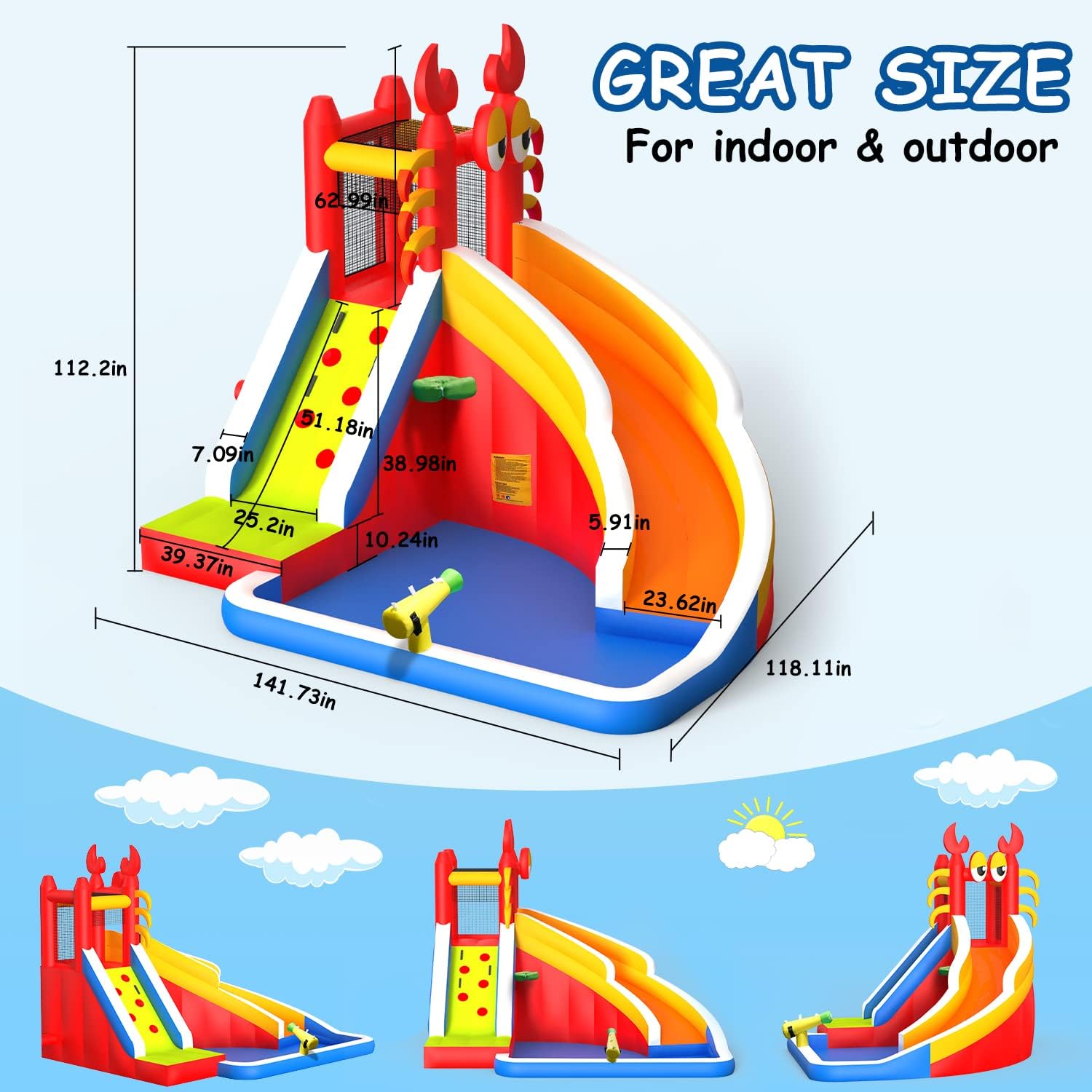 บ้านลมเป่าลมขนาดใหญ่พร้อมสไลเด - Kids Outdoor Basketball บทวิจารณ์และราคา