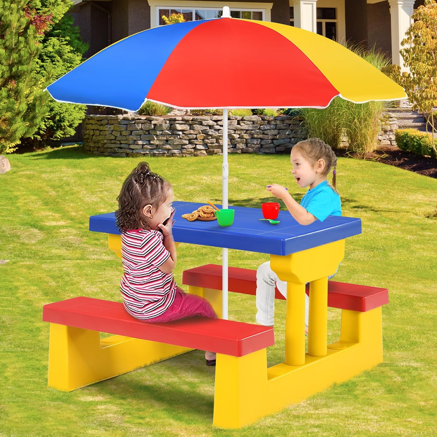 ARMILE โต๊ะปิกนิกสำหรับเด็ก ชุ - Kids Outdoor Table With Umbrella บทวิจารณ์และราคา