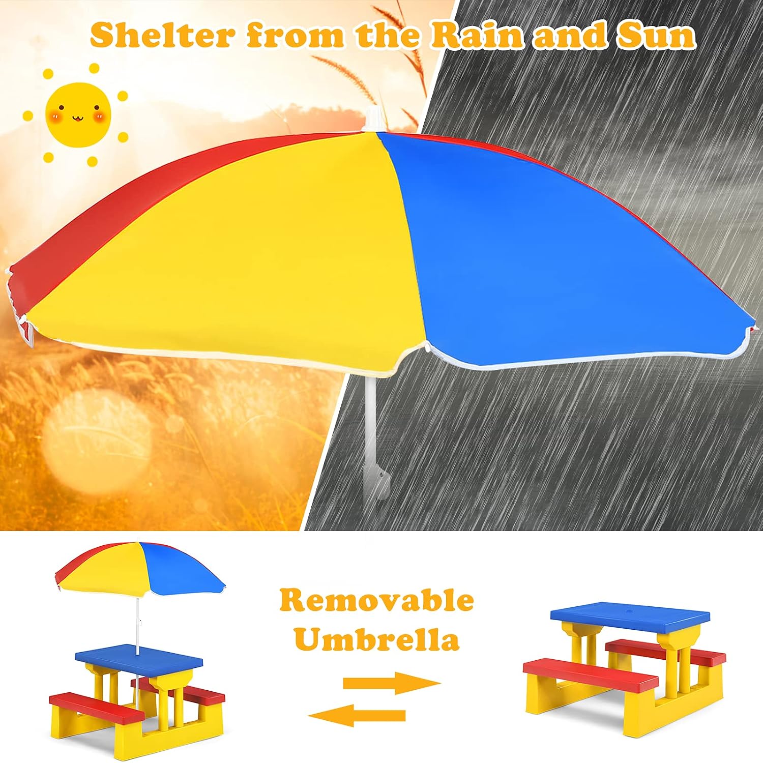 ARMILE โต๊ะปิกนิกสำหรับเด็ก ชุ - Kids Outdoor Table With Umbrella บทวิจารณ์และราคา