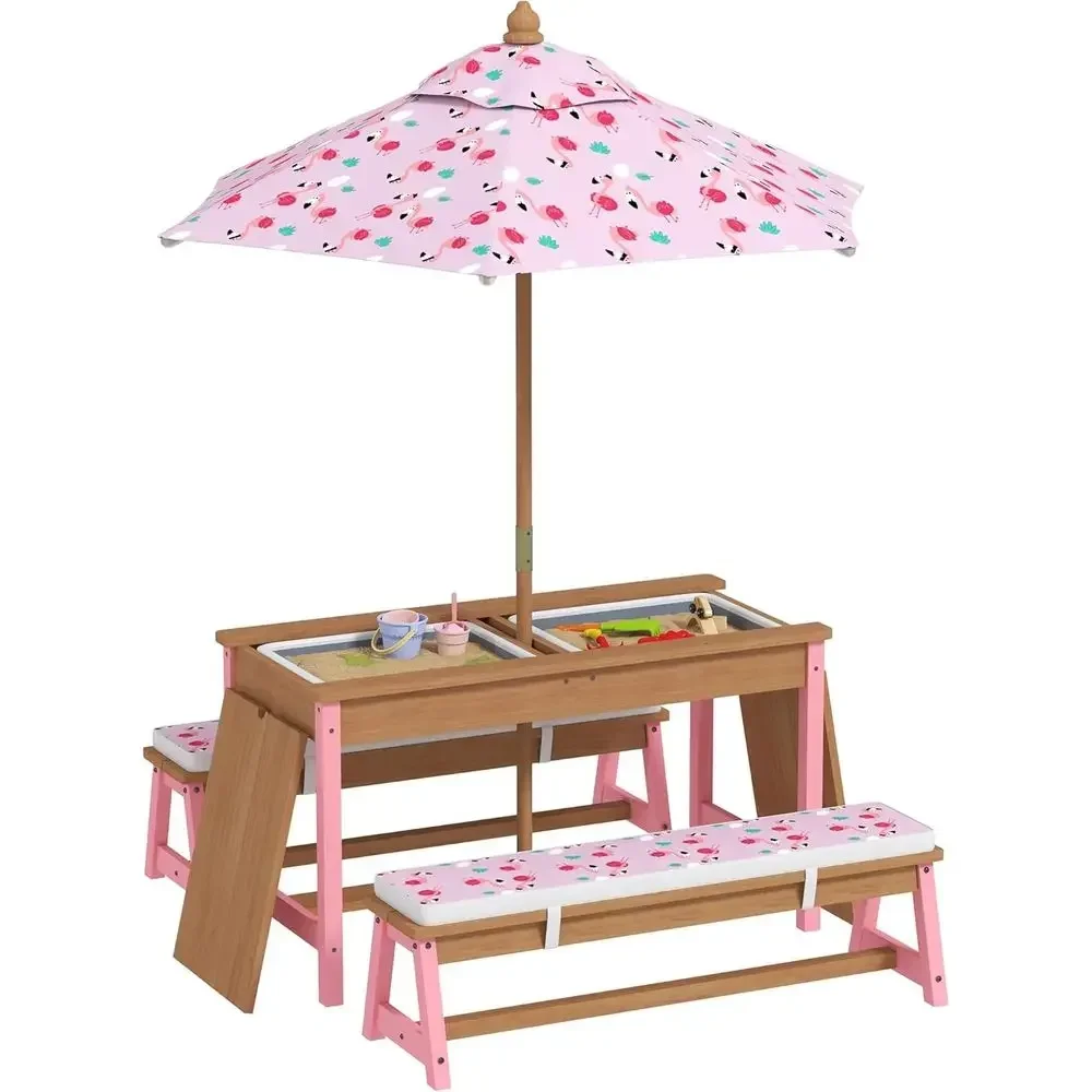 ชุดโต๊ะปิกนิกไม้พร้อมร่ม, เบาะ - Kids Outdoor Table With Umbrella บทวิจารณ์และราคา