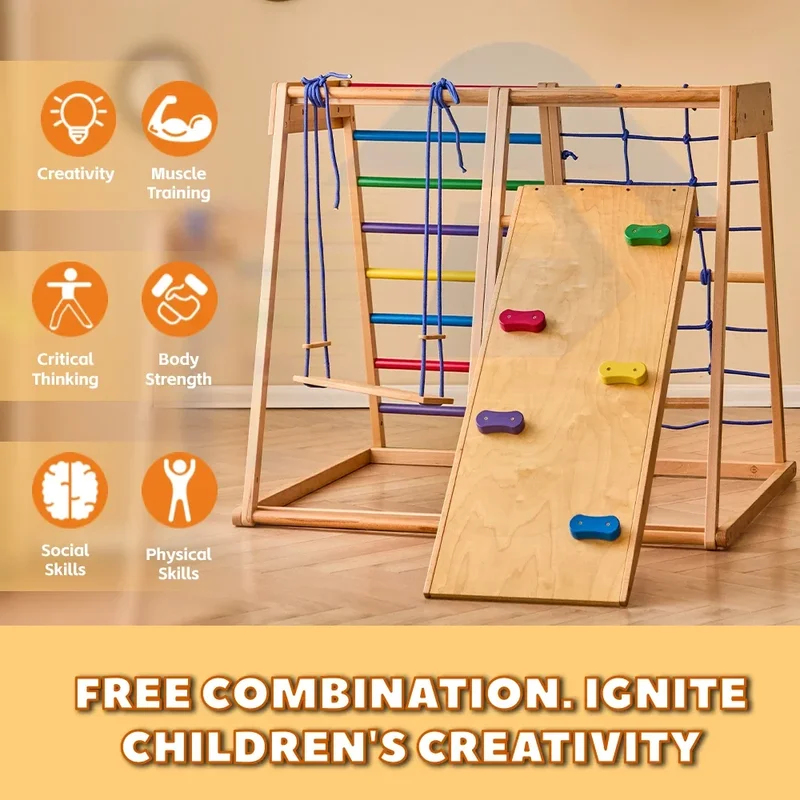 ชุดโครงสร้างปีนป่ายไม้สำหรับเด - Kids Outdoor Wooden Climbing Frame บทวิจารณ์และราคา