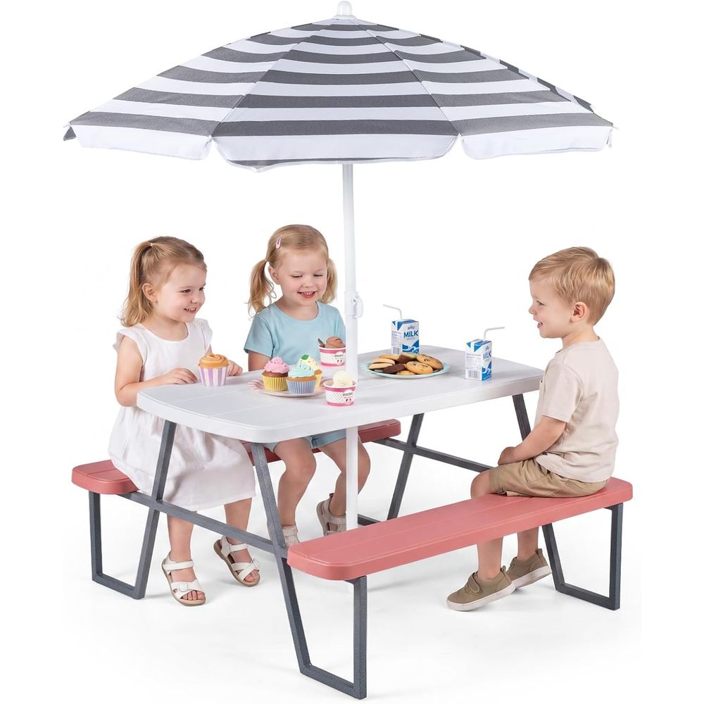 โต๊ะปิกนิกสำหรับเด็ก, ชุดโต๊ะแ - Kids Outdoor Table With Umbrella บทวิจารณ์และราคา